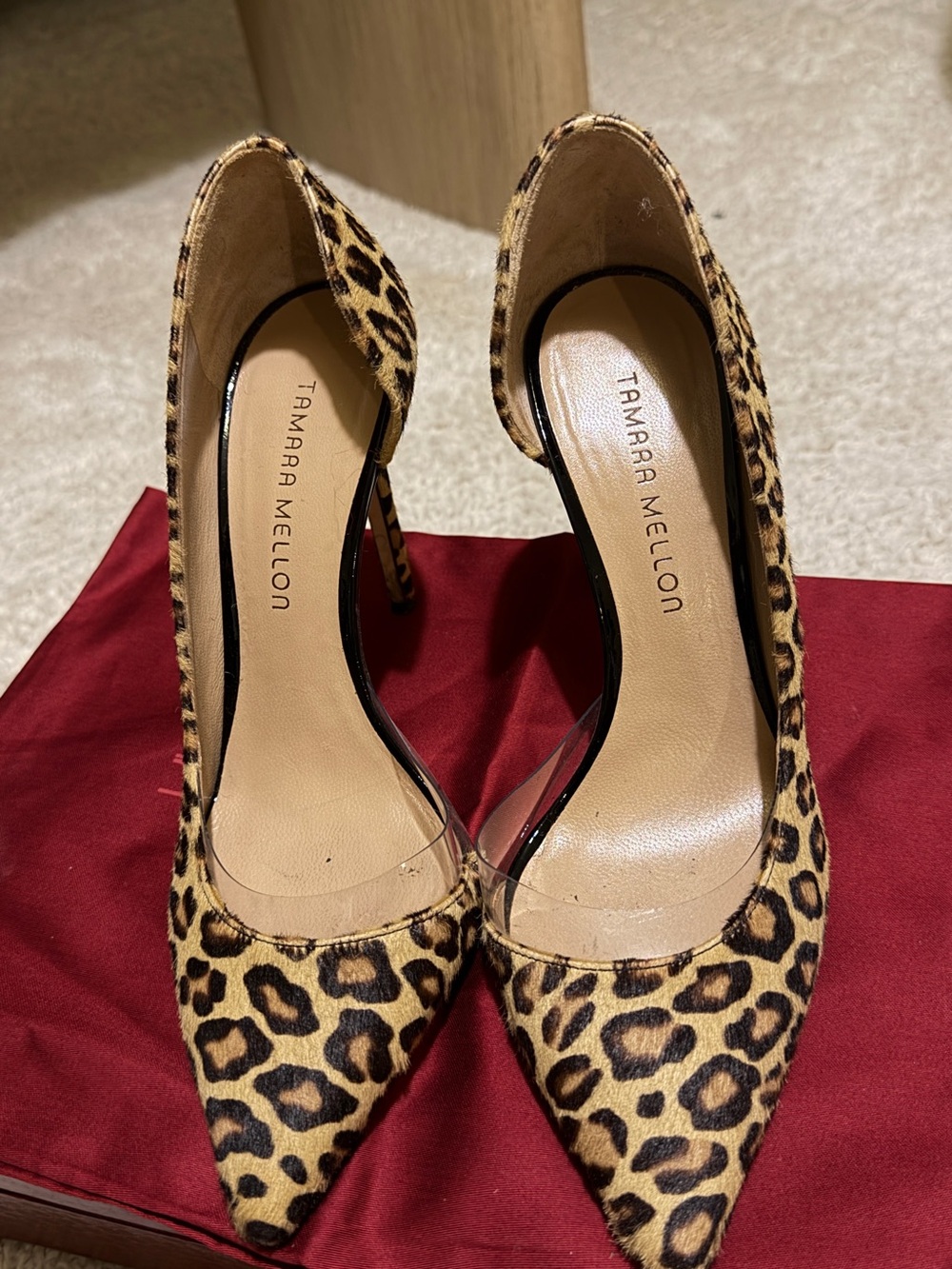 Tamara Mellon Leopard Print Pointed Toe Pumps - Tan & Black